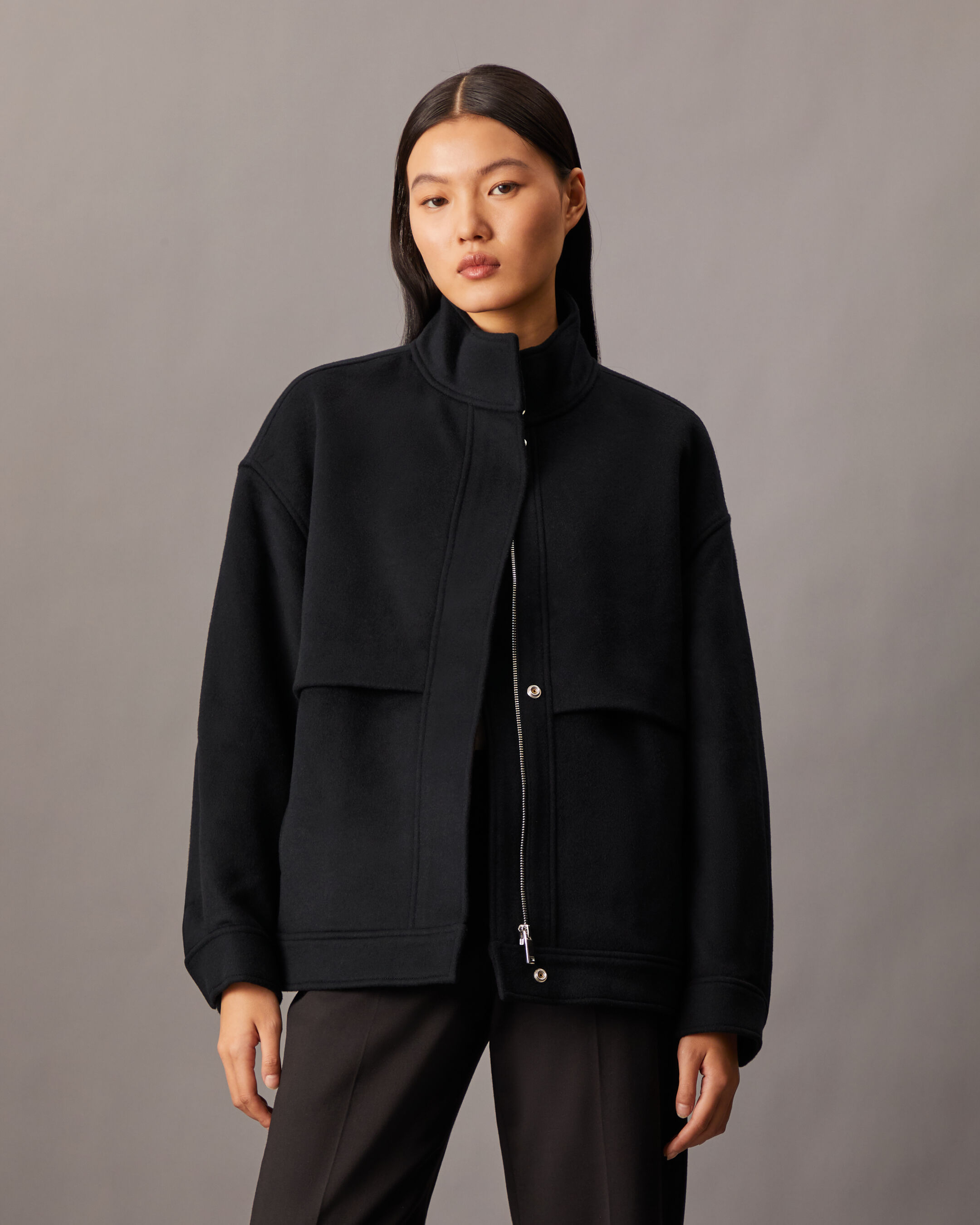 Cashmere Wool Blend Short Bomber Jacket | black | Calvin