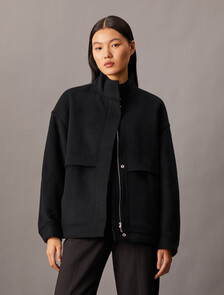Cashmere Wool Blend Short Bomber Jacket, Black Beauty, hi-res