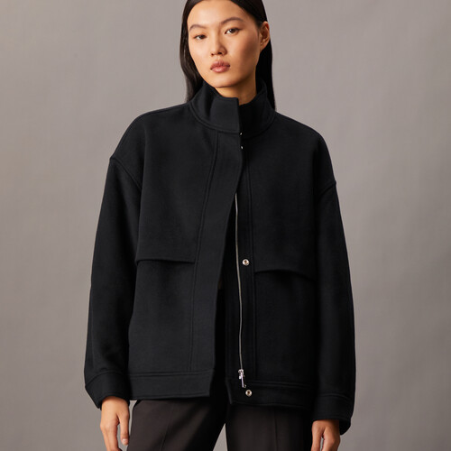山羊絨羊毛混紡短版飛行員外套 Black Beauty