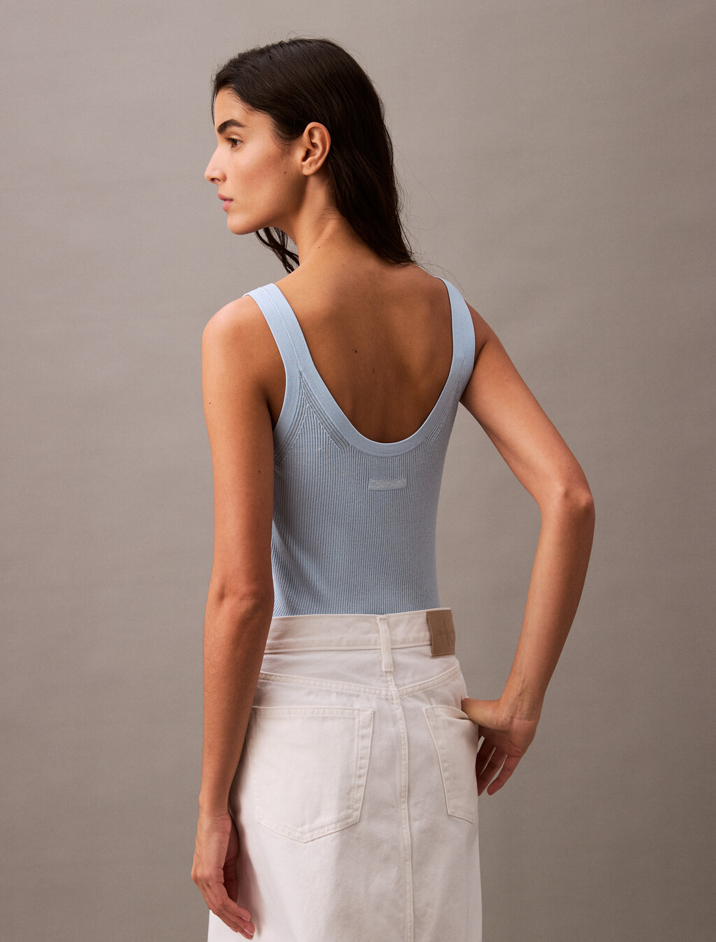 人造絲羅紋針織背心, Halogen Blue, hi-res