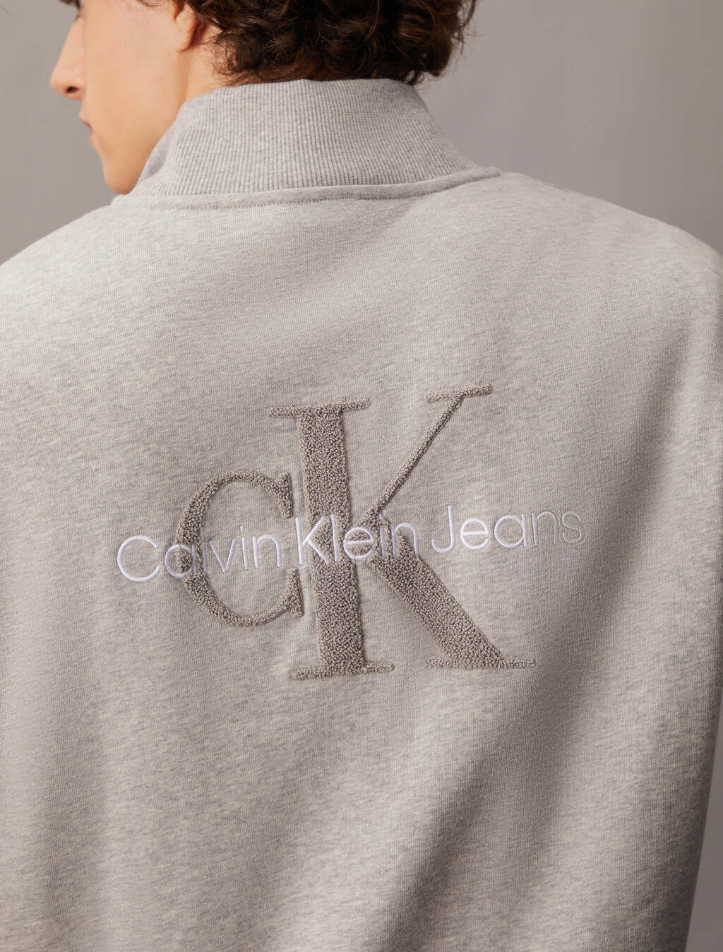 Chenille Monogram Zip Through Sweatshirt, Light Grey Heather, hi-res