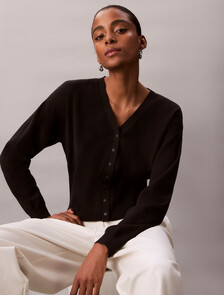 Half Milano Cardigan, Black, hi-res