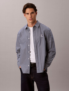 Stripe Washed Poplin Relaxed Shirt, Pageant Blue, hi-res