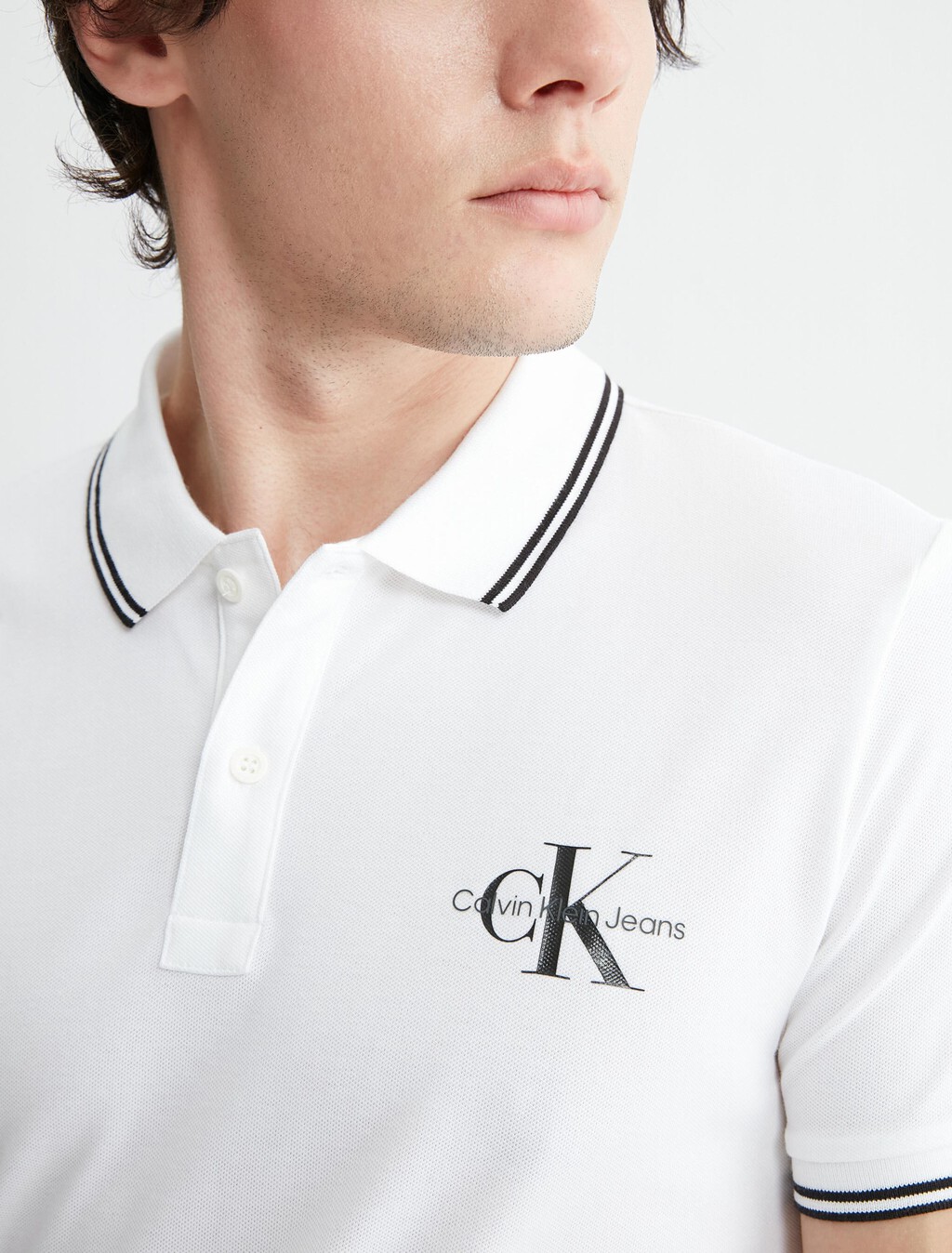 Monologo 標誌修身飾邊 Polo 衫, Bright White, hi-res