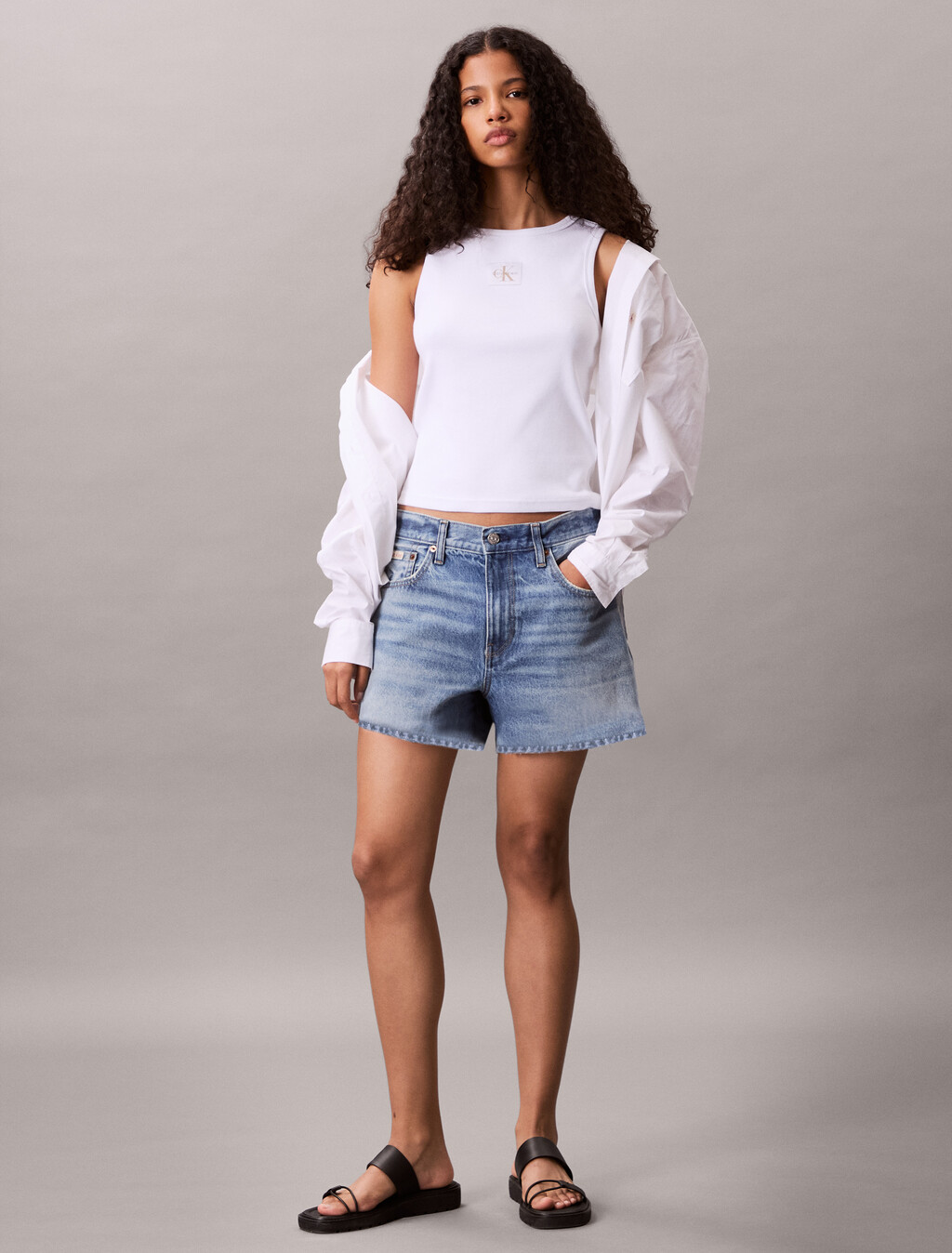 Cotton Stretch Rib Tank Top, Bright White, hi-res