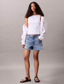 Cotton Stretch Rib Tank Top, Bright White, hi-res