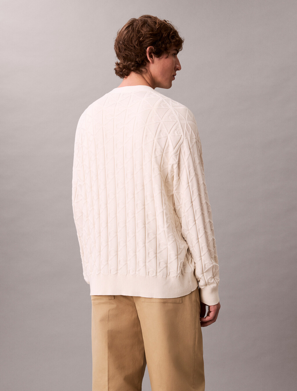 Allover Emblem Logo Relaxed Cardigan, Tofu, hi-res