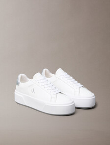 Sienna - Leather Logo Platform Trainers, Bright White/Silver, hi-res