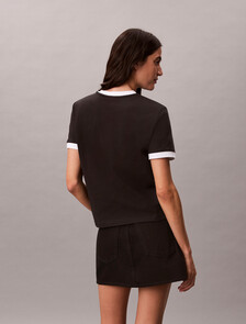 經典標誌寬版滾邊 T 恤, Black, hi-res