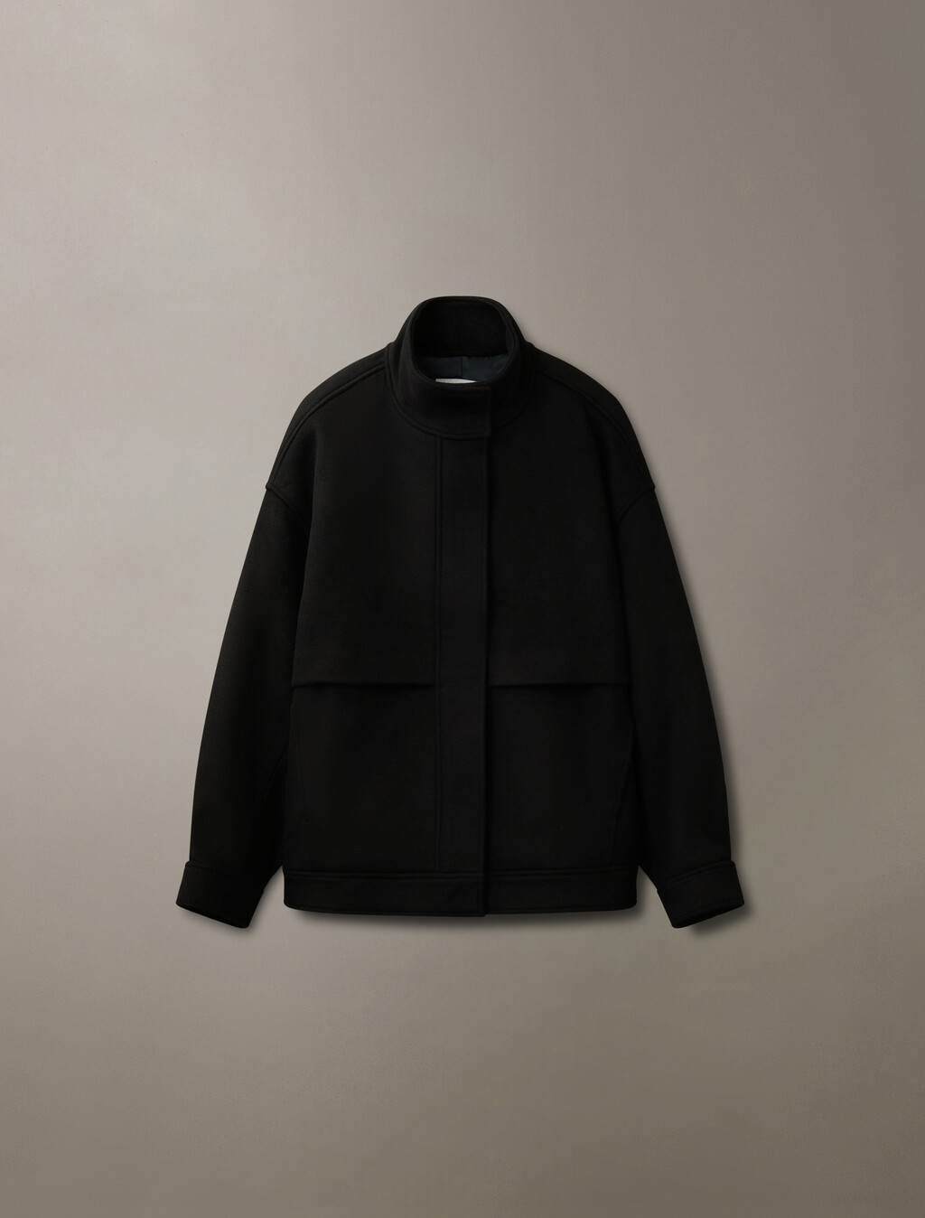 Cashmere Wool Blend Short Bomber Jacket, Black Beauty, hi-res