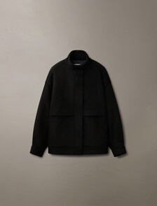 Cashmere Wool Blend Short Bomber Jacket, Black Beauty, hi-res