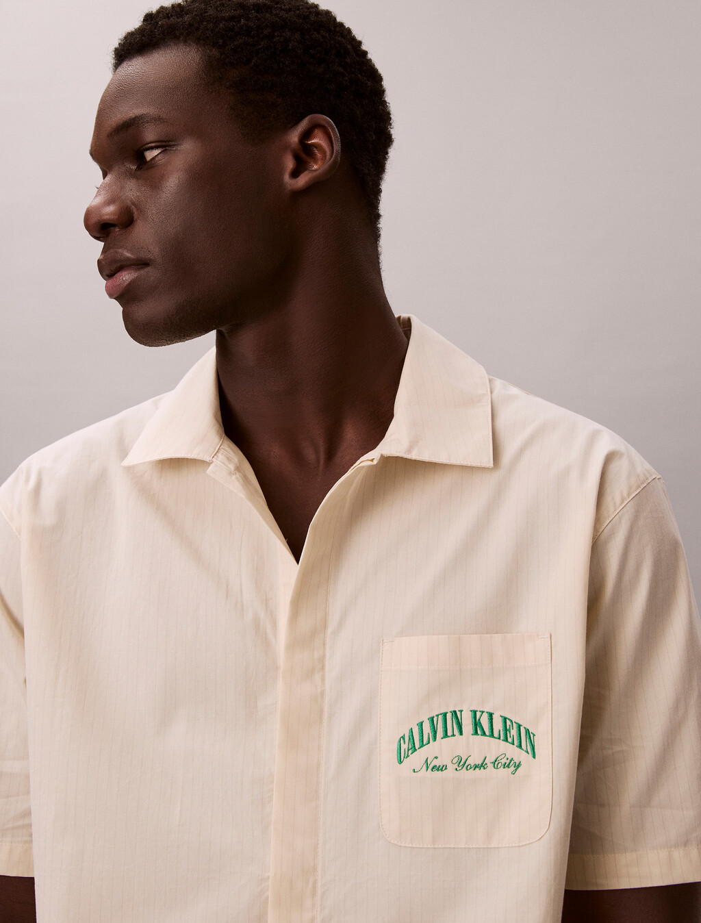 Cotton Crest Logo Pyjama Top, SLIM STRIPE CHALK, hi-res