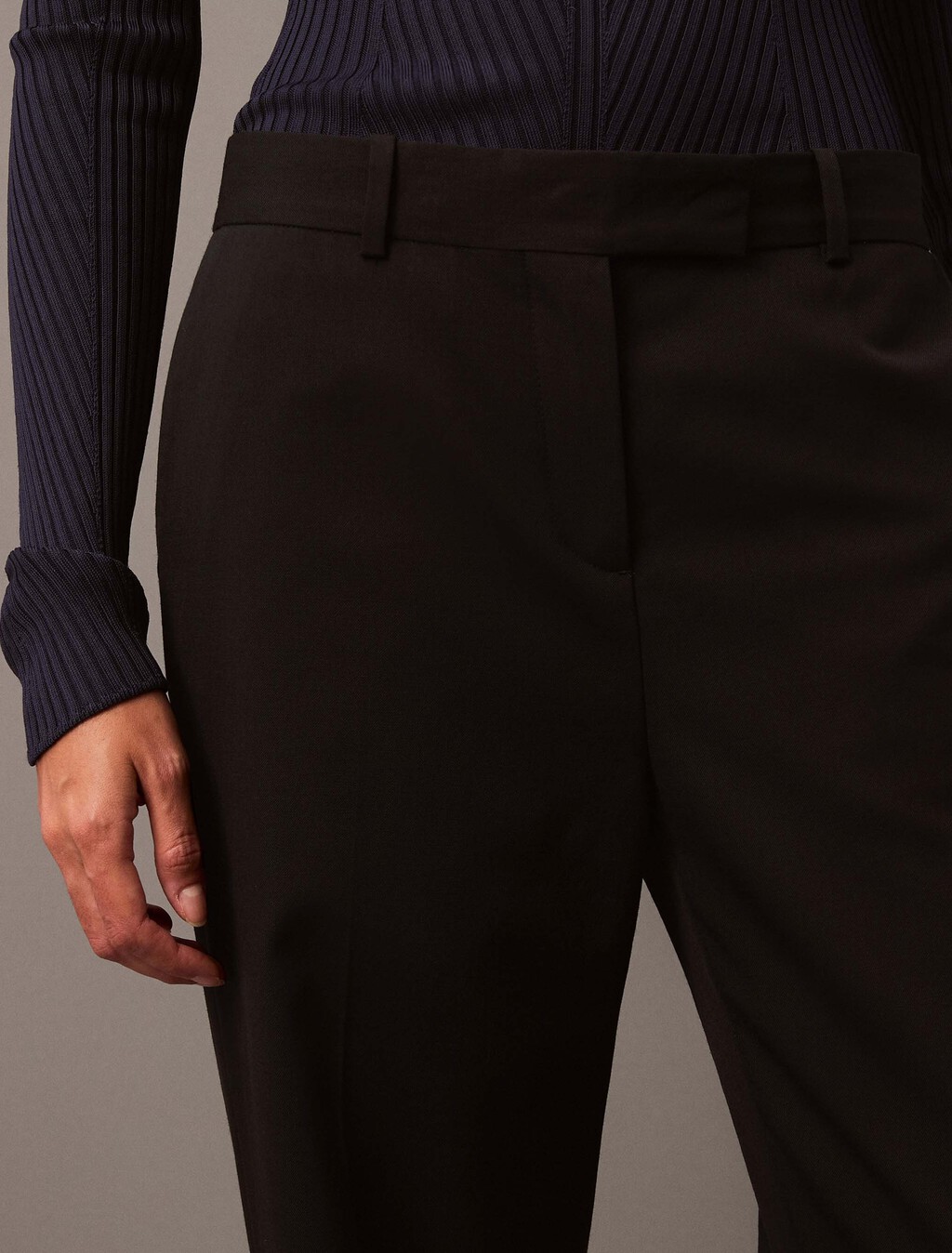 Low Rise Wool Gabardine Blend Trouser, Black Beauty, hi-res