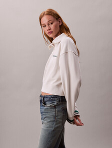 1/4 拉鍊棉質毛圈布運動衫, Chalk, hi-res