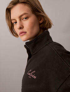 Relaxed Quarter Zip Sweatshirt, Black, hi-res