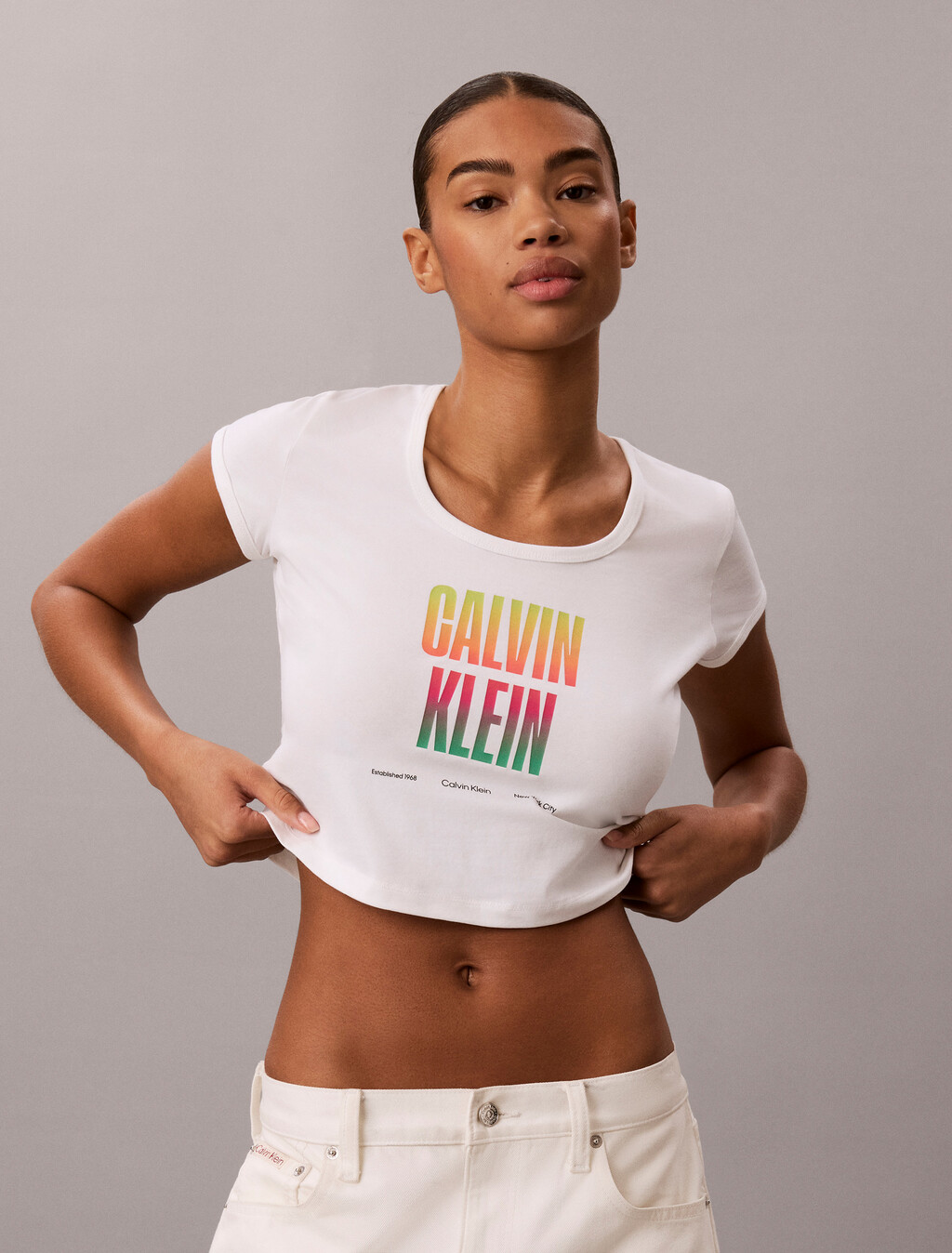 Slim Stretch Logo T-shirt - Pride, Bright White, hi-res