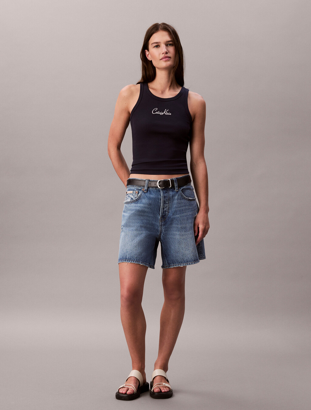Rib Knit Tank Top, Dark Sapphire, hi-res
