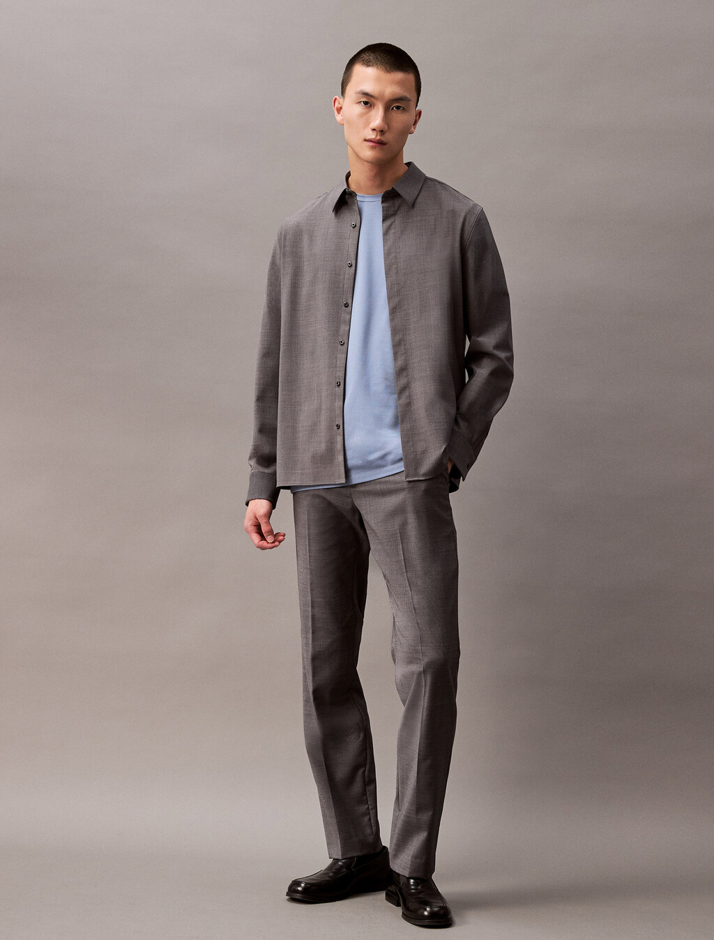 Refined Virgin Wool Slim Trouser, Grey Heather, hi-res