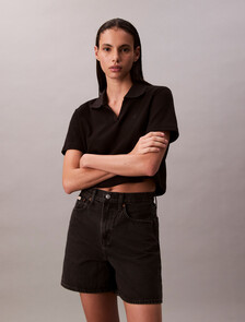 High Rise A-Line Denim Shorts, CK ESSENTIAL BLACK, hi-res