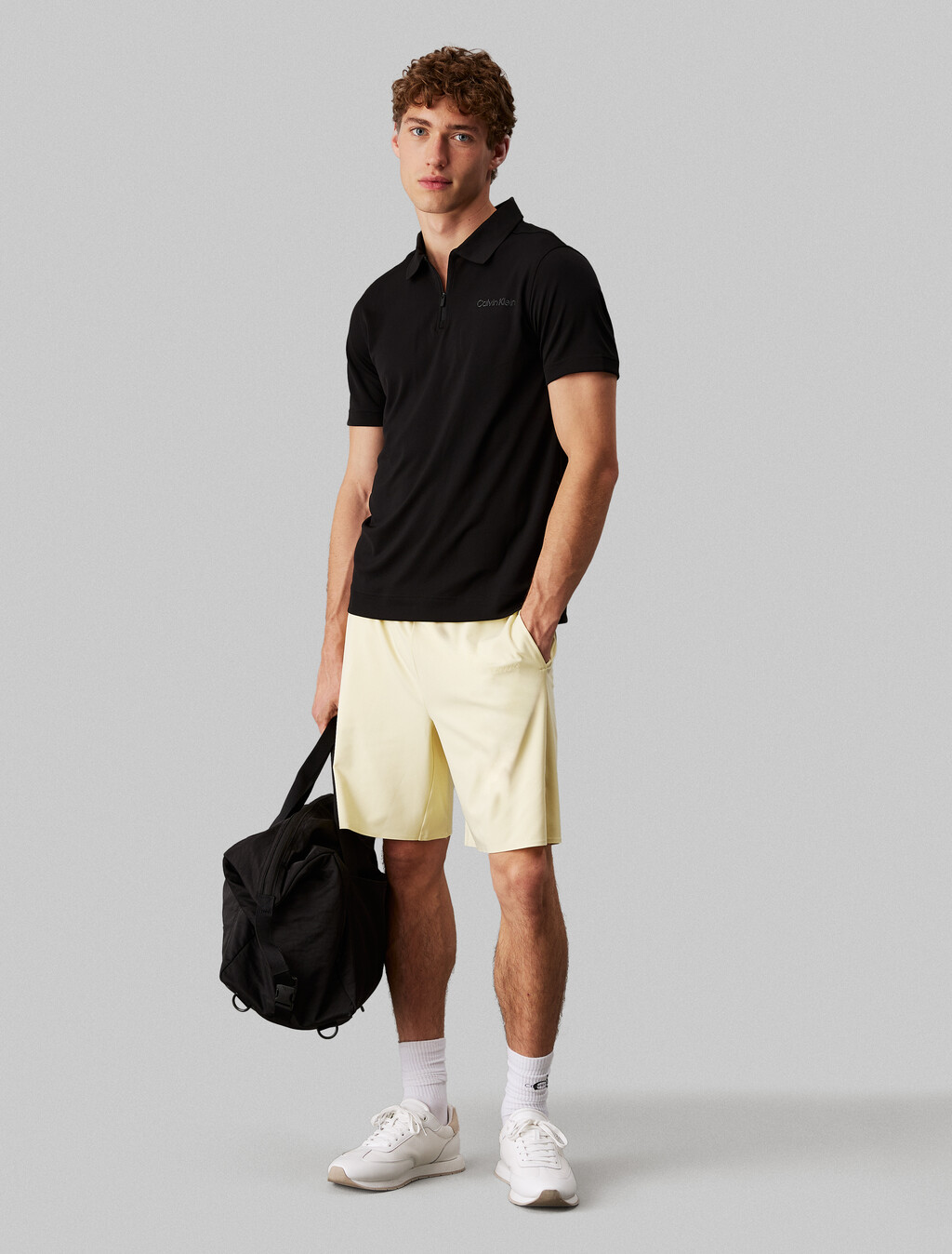 基本款拉鍊 Polo 衫, Black, hi-res