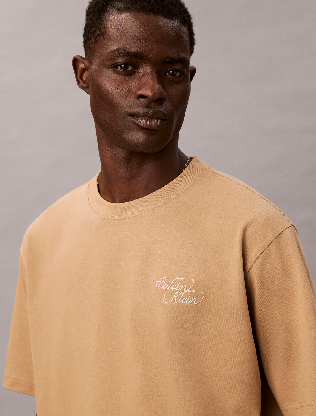 雙色標誌刺繡超寬鬆 T 恤, Tannin, hi-res