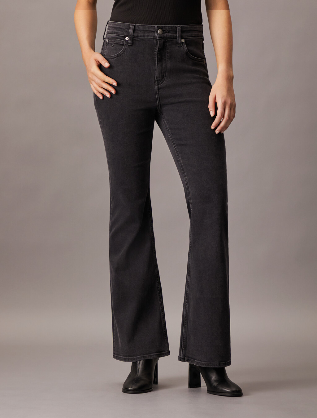 Italian Denim High Rise Flare Jeans, Denim Black, hi-res
