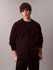 Allover Emblem Logo Relaxed Cardigan, Black, hi-res