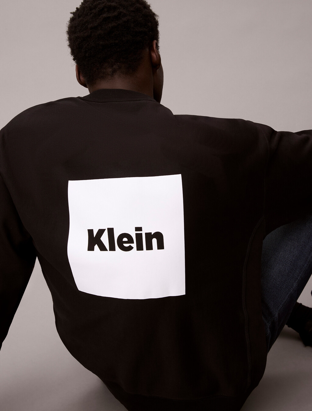 高級抓絨標誌圖案寬鬆衛衣, Black, hi-res