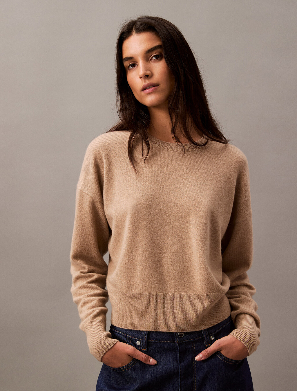 Cashmere Crewneck Sweater, Brindle, hi-res