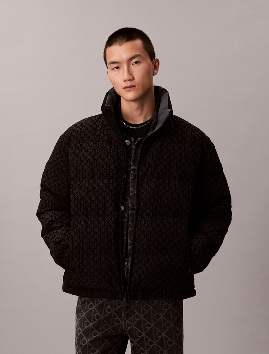 Allover Emblem Logo Reversible Puffer Jacket