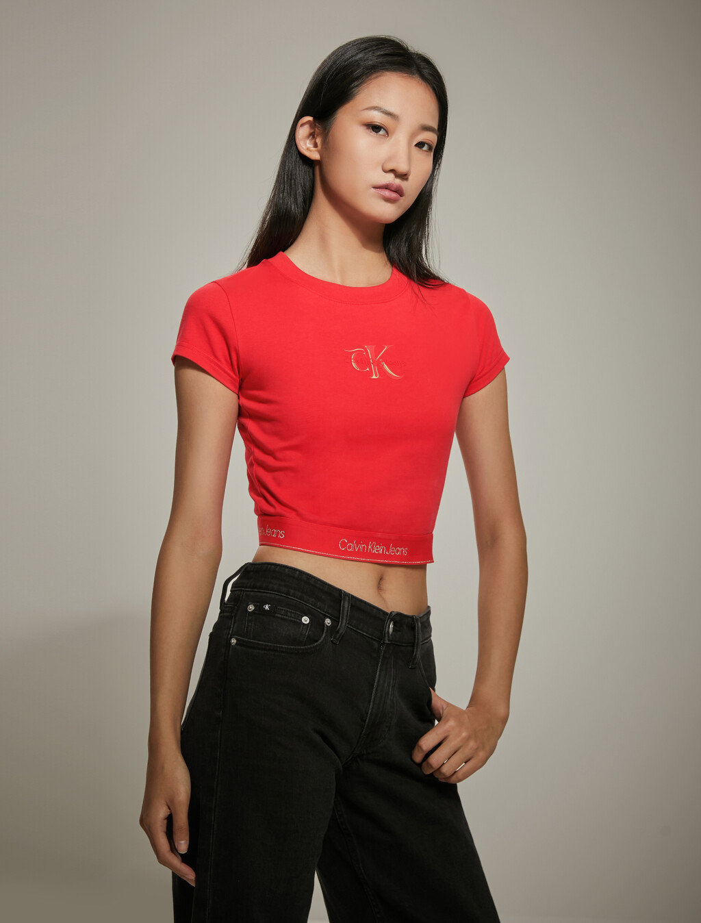 龍年標誌底帶 T 恤, Chinese Red, hi-res