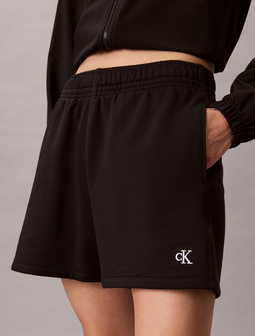 Monogram Cotton Terry Short, Black, hi-res
