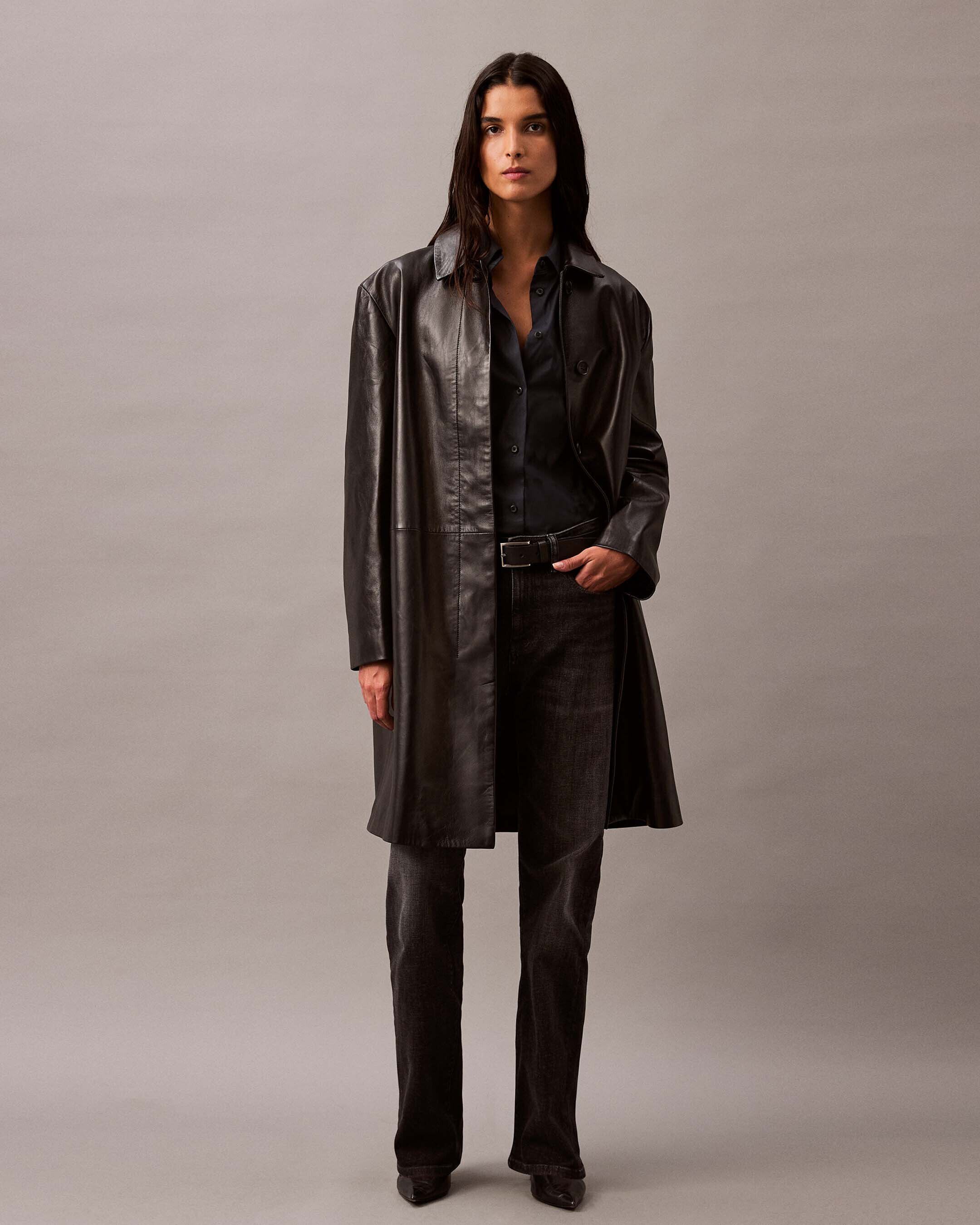 Lamb Suede Car Coat | black | Calvin Klein Taiwan
