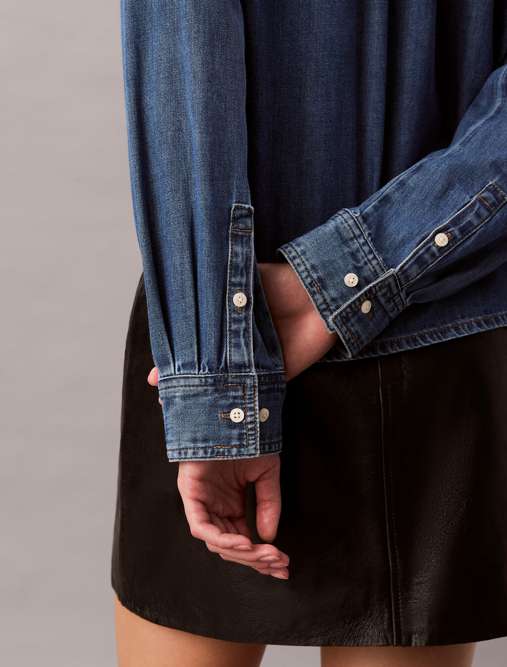 Cropped Denim Shirt, INDIGO HASTINGS, hi-res