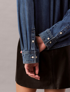 Cropped Denim Shirt, INDIGO HASTINGS, hi-res