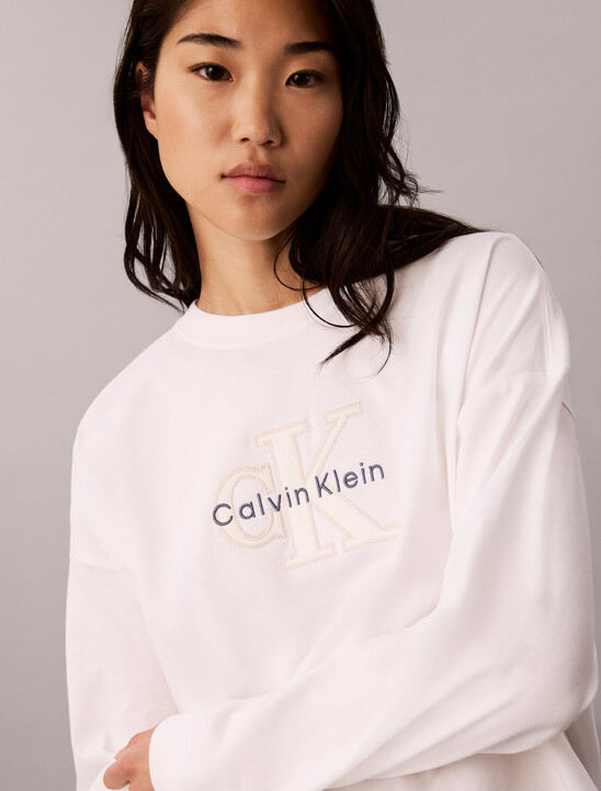 Long Sleeve Denim Appliqu&eacute; Monogram Logo T-Shirt