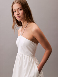 Cotton Twill Halter Dress, Blanc De Blanc, hi-res