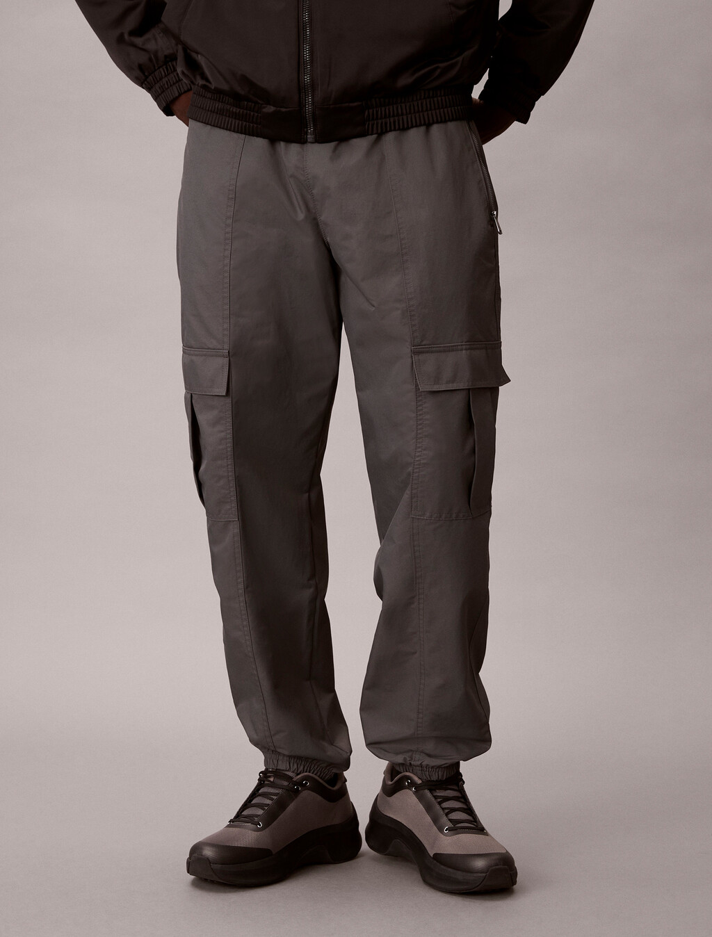 Nylon Straight Cargo Jogger, Dark Grey, hi-res