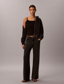 Cotton Terry Wide Leg Trousers, Black, hi-res