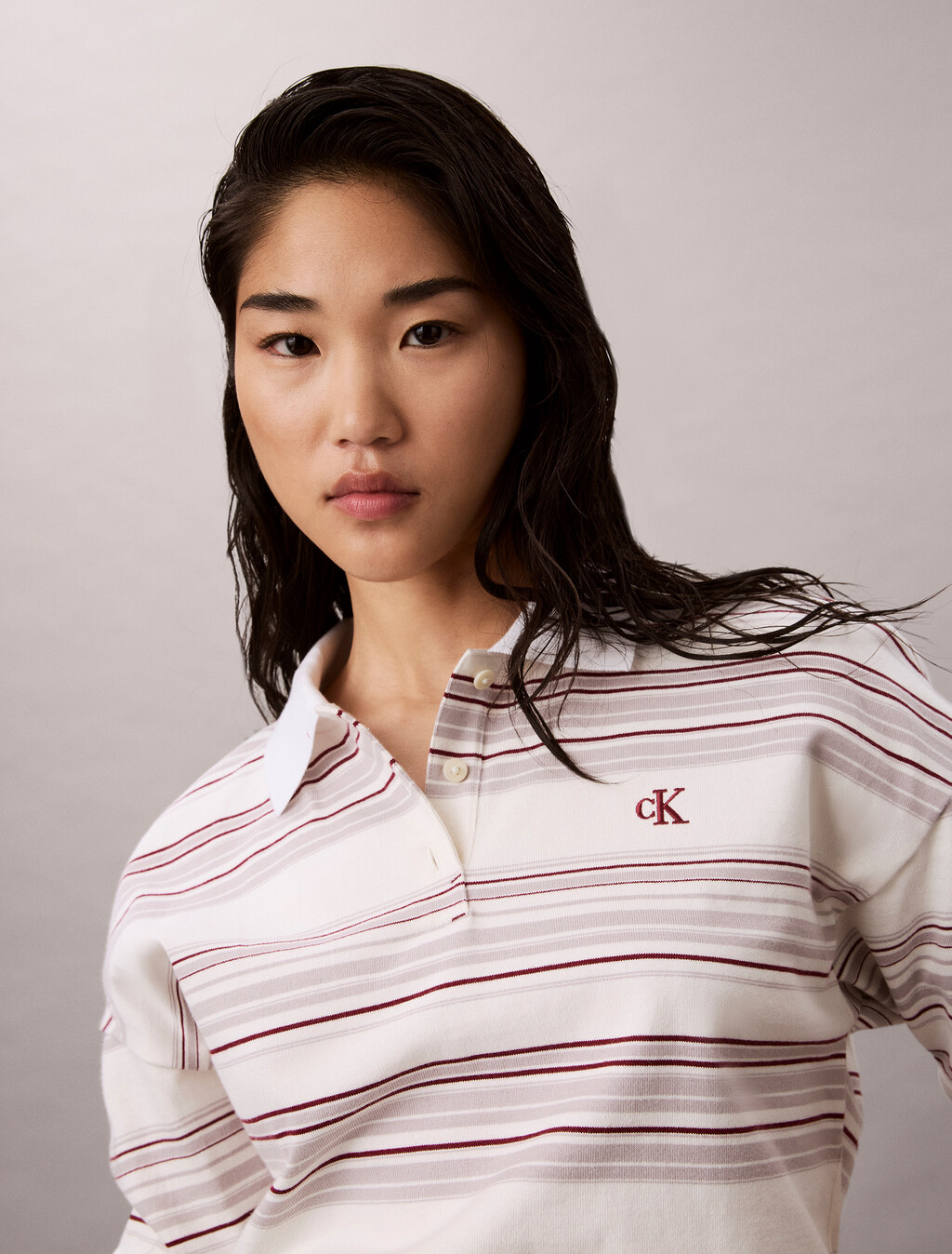 Heavy Jersey Stripe Oversized Polo, Beck Stripe Marshmallow, hi-res