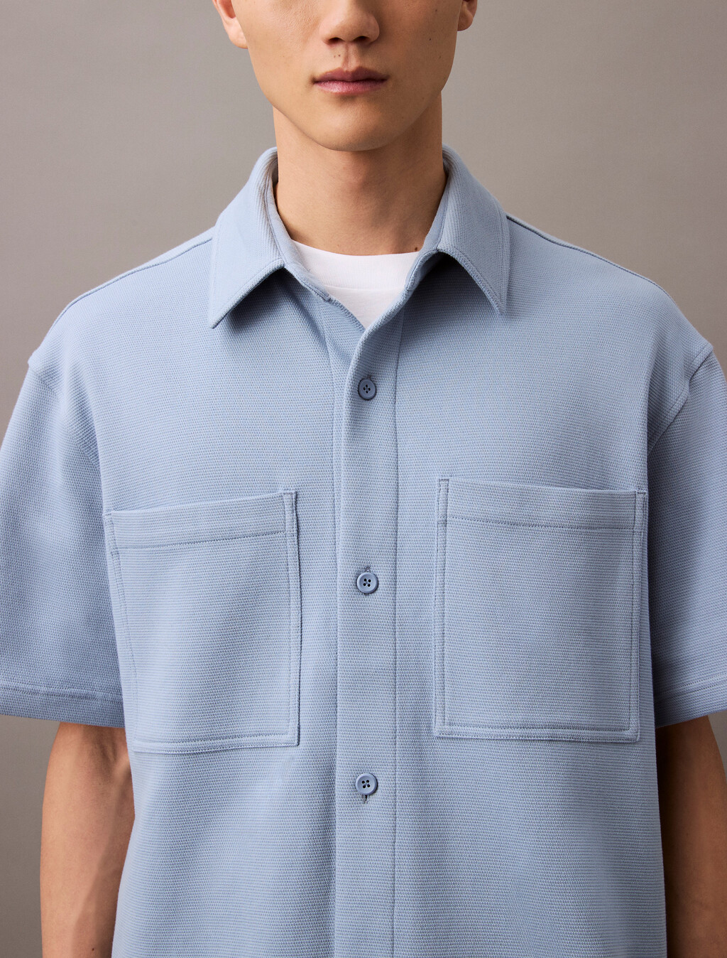 紋理珠地寬鬆襯衫式外套, Faded Denim, hi-res