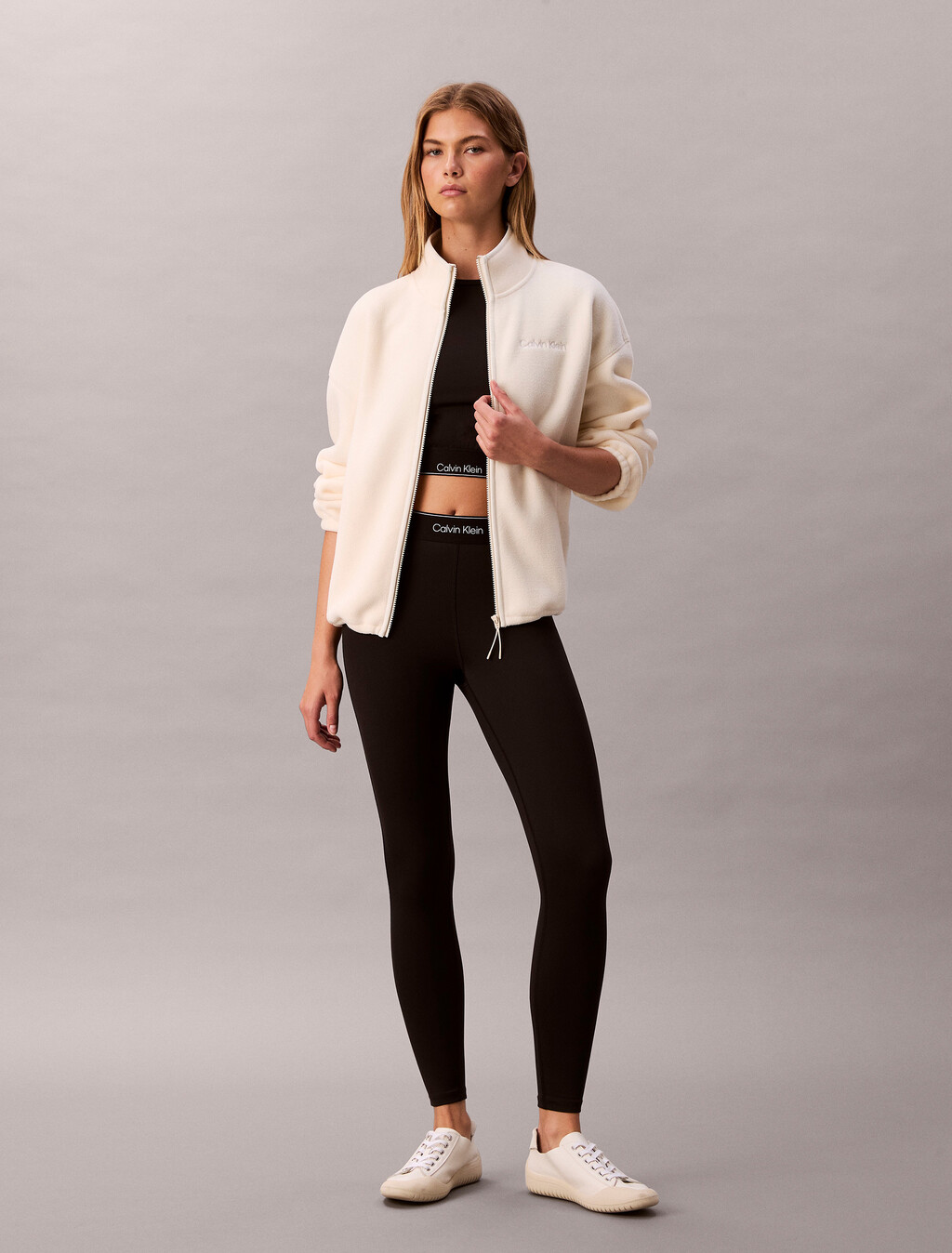 Fleece Relaxed Mock Neck Jacket, Antique White, hi-res