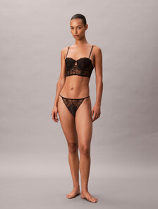 丁字比堅尼三角內褲 - CK Black Floral Lace, Black, hi-res