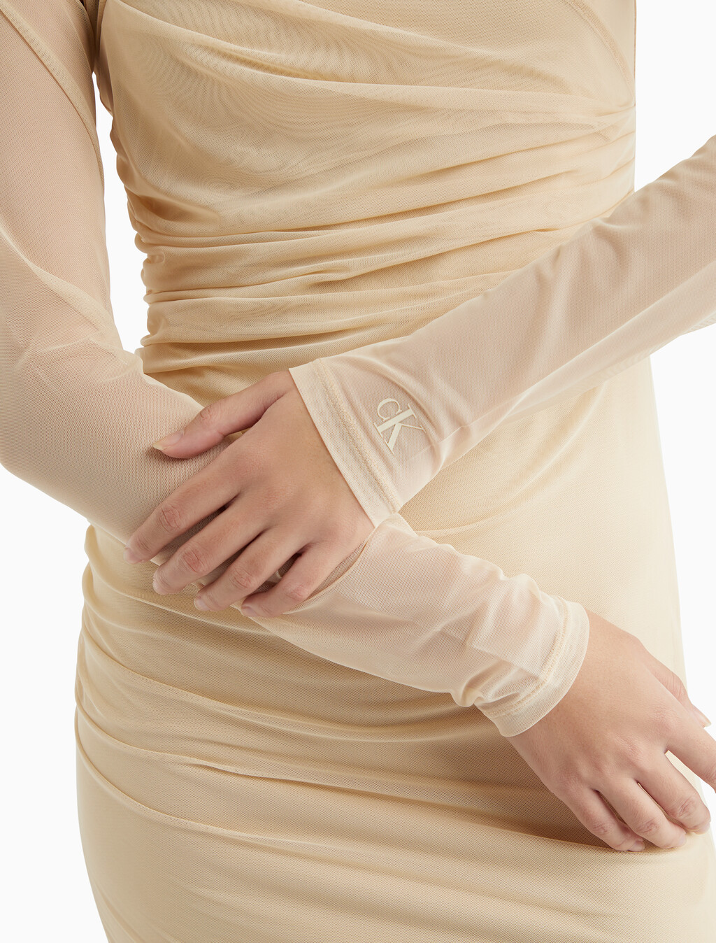 Second Skin Double Layer Satin Sheer Dress, Warm Sand, hi-res