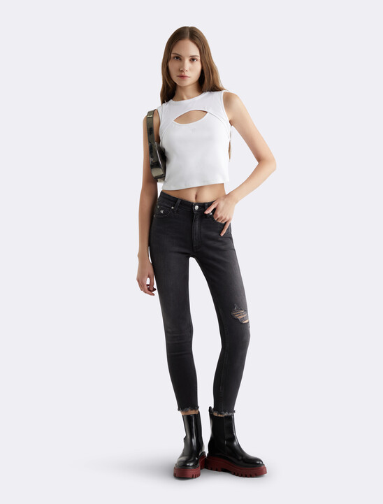 CKJ 010 Distressed High Rise Skinny Ankle Jeans