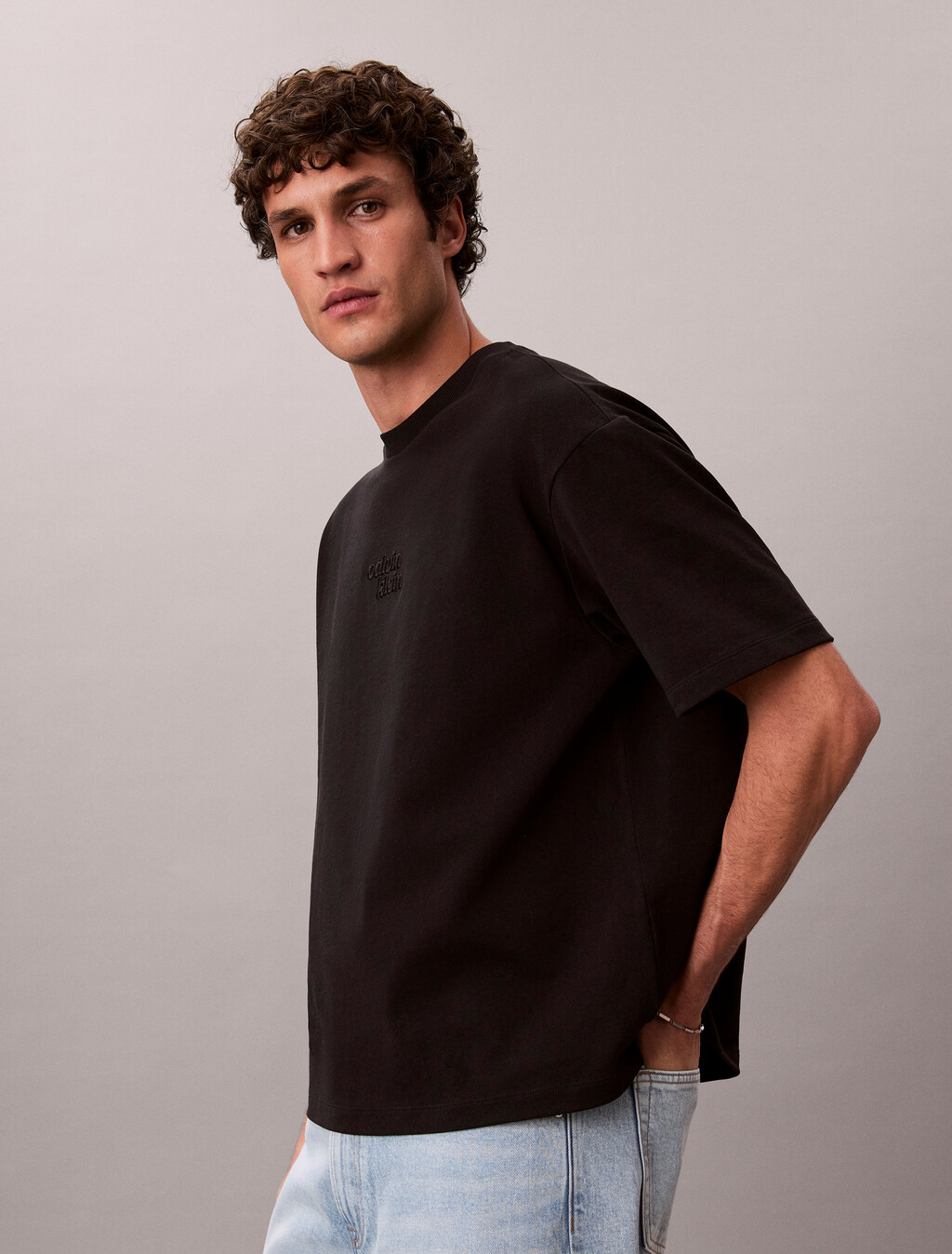 Relaxed High Pile Logo Tee, Black, hi-res