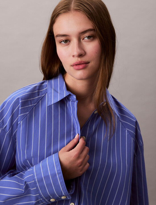 Stripe Cropped Boxy Button-Down Shirt