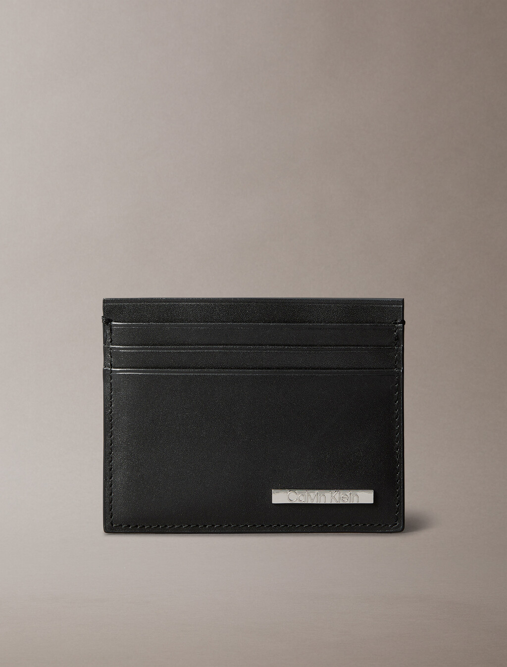 CK Plaque Leather Card Case, Black, hi-res