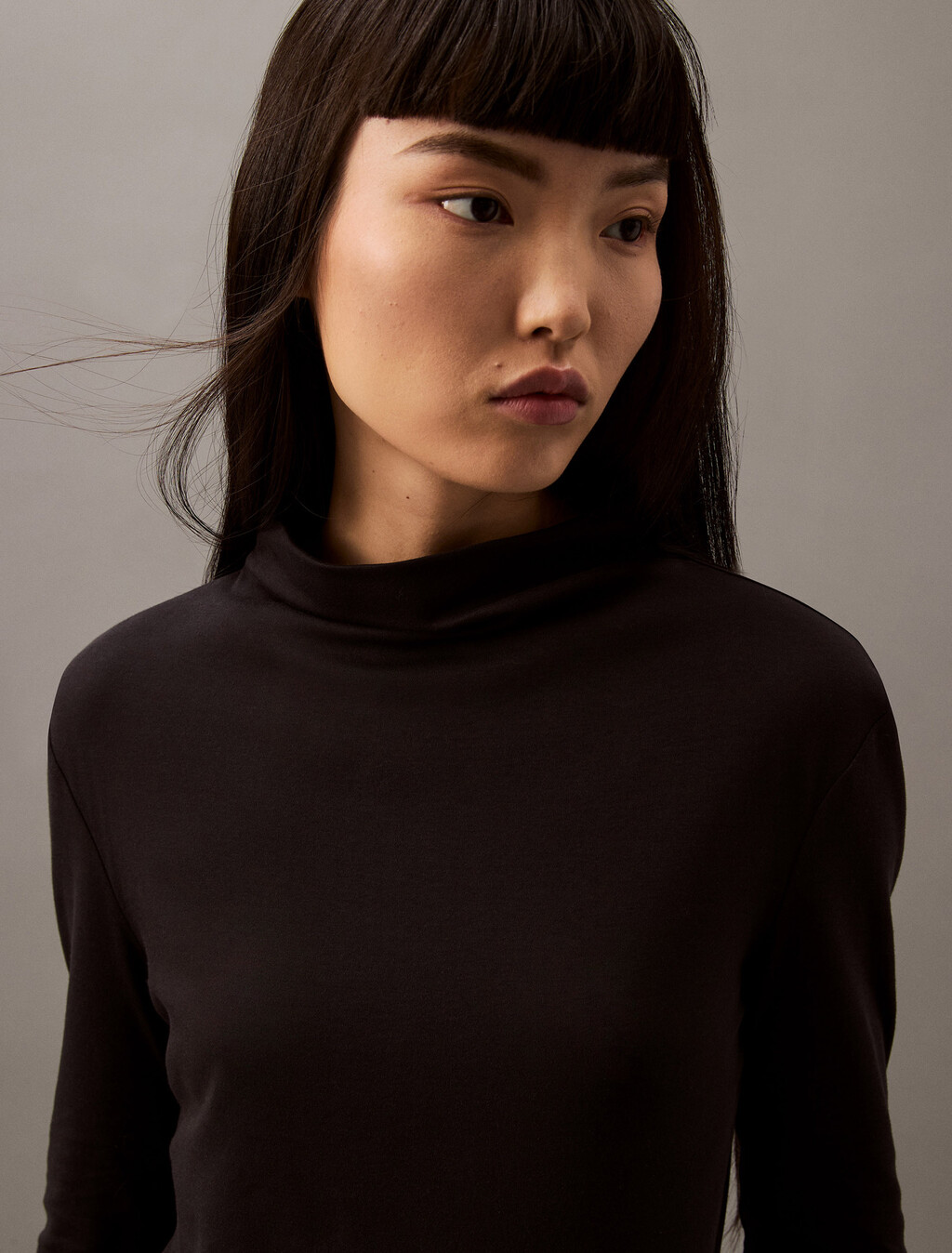絲光平紋針織小高領 T 裇, Black Beauty, hi-res