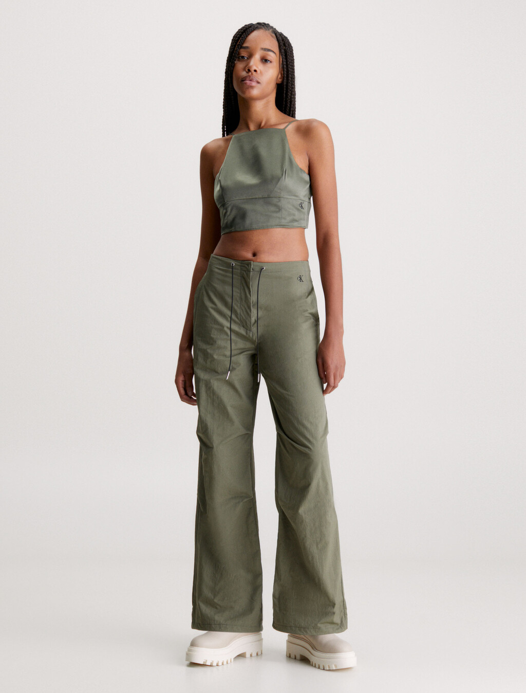 Strappy Satin Tank Top, Dusty Olive, hi-res